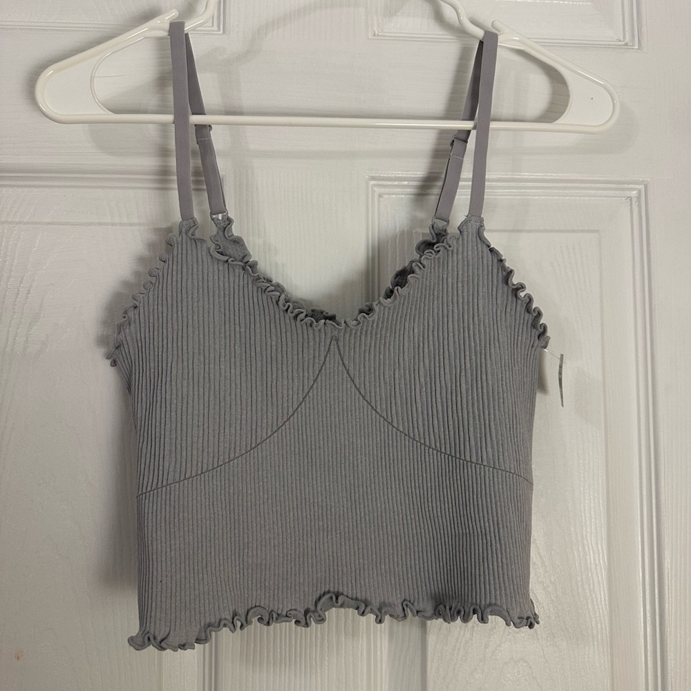 Aerie Gray Ribbed Camisole with Ruffles